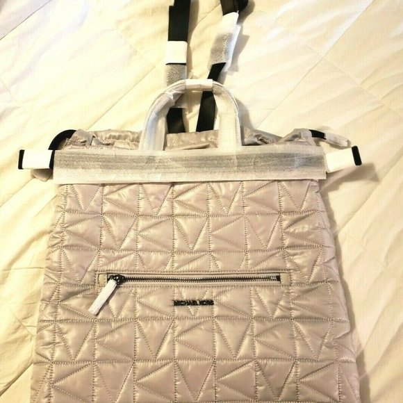 MICHAEL Kors Winnie Lg Quilted Canvas Drawstring Backpack Aluminum - Retail $448 main image 9